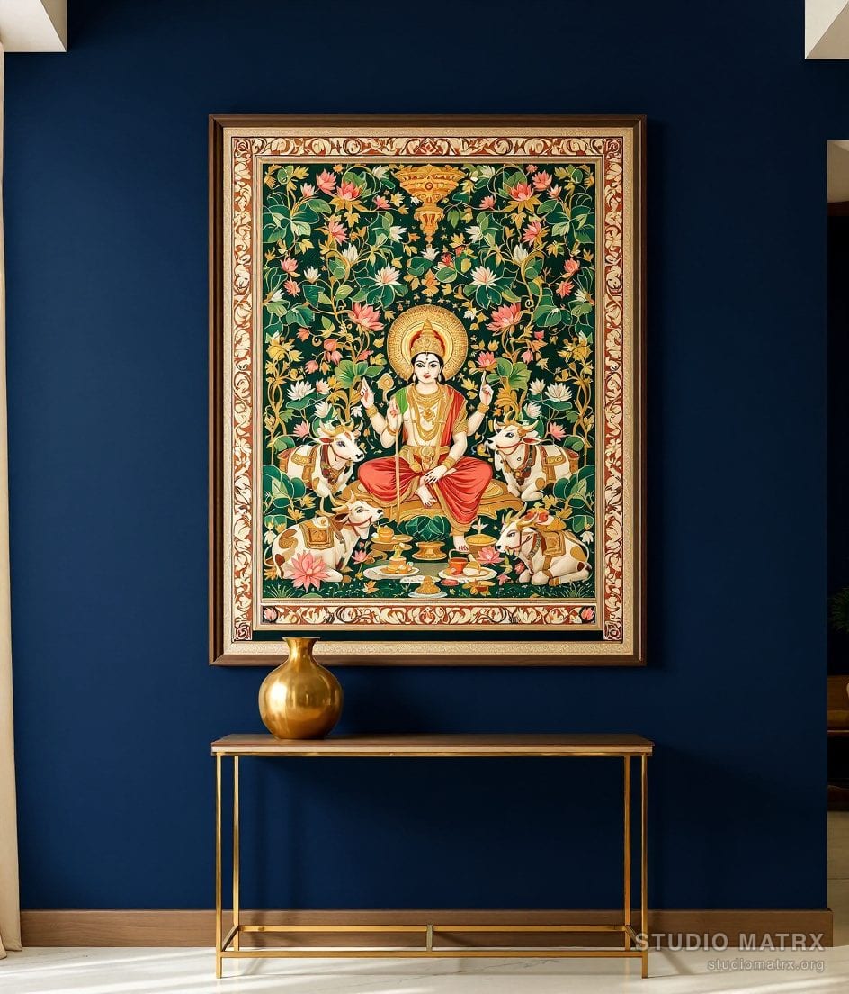 Pichwai Shrinathji With Cows — Navy Wall