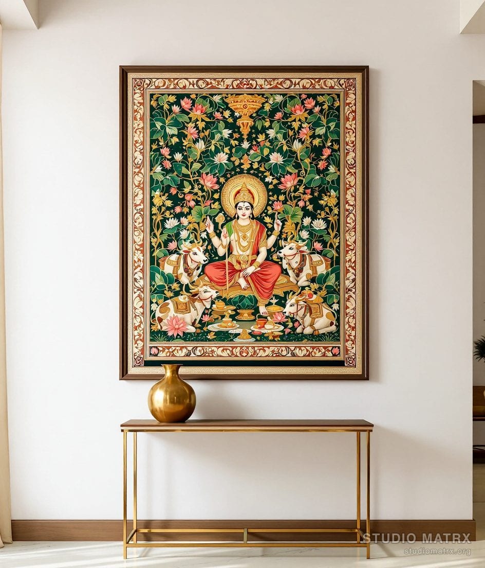 Pichwai Shrinathji With Cows — Warm White Wall