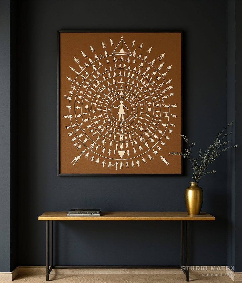 Warli Tarpa Dance Circle — Charcoal Wall
