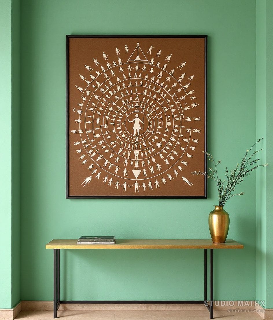 Warli Tarpa Dance Circle — Sage Wall