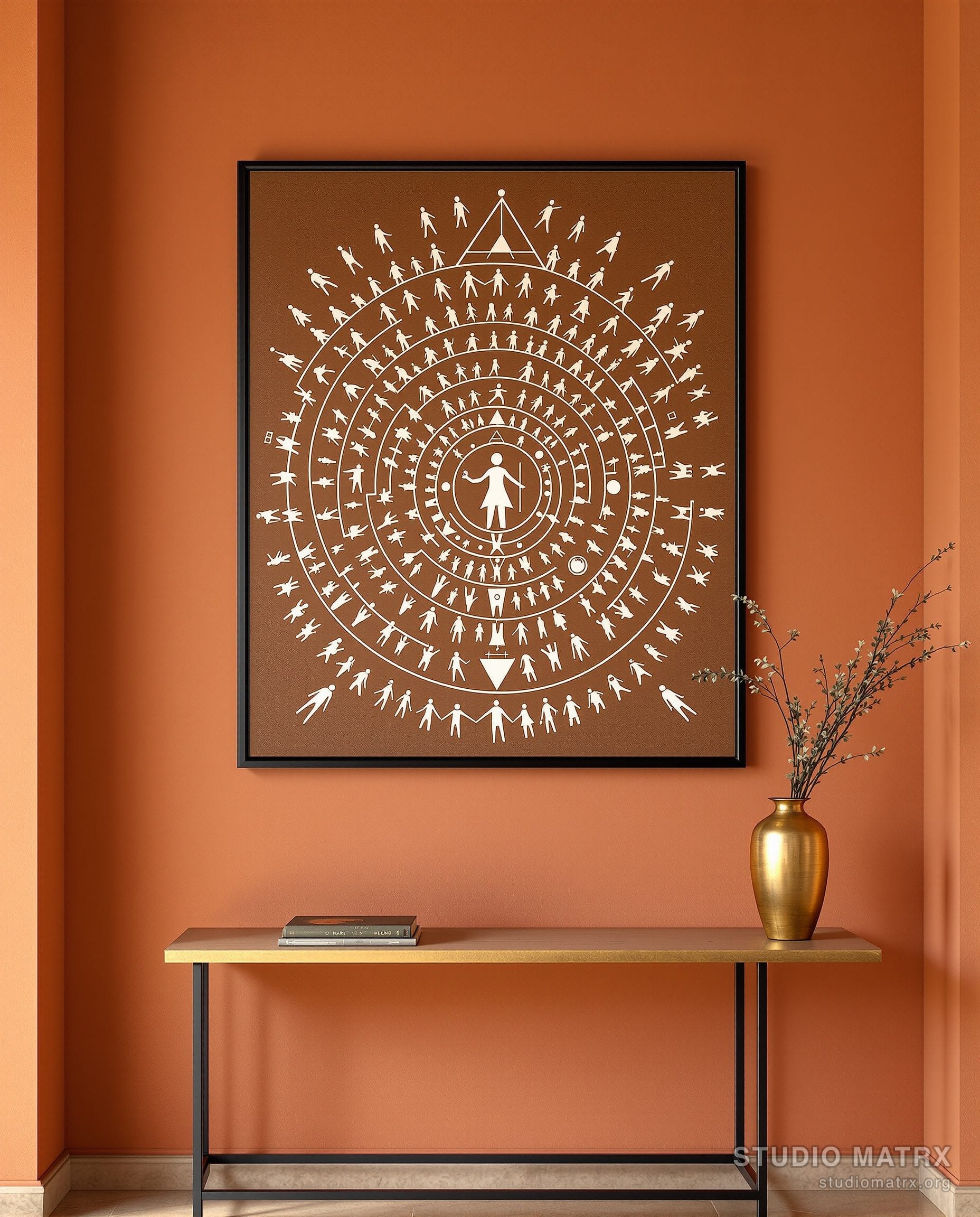 Warli Tarpa Dance Circle — Terracotta Wall
