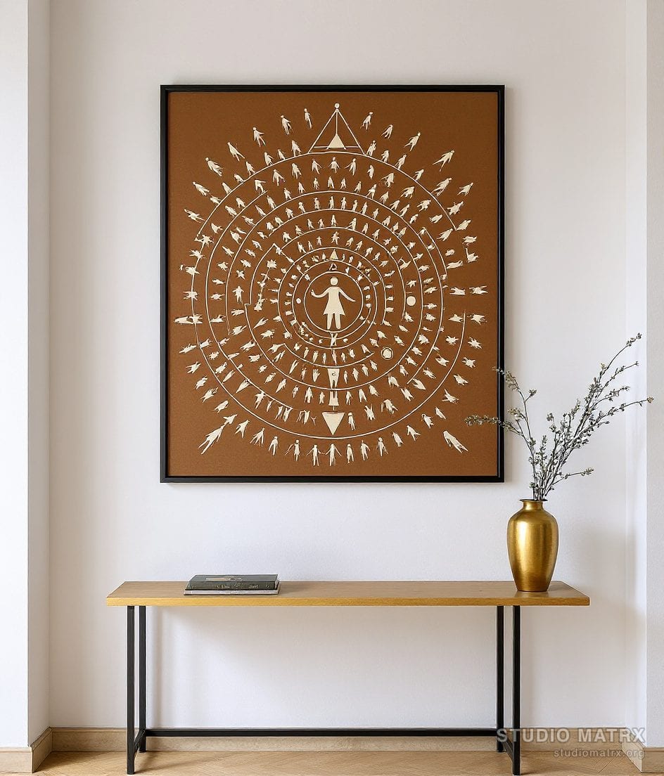 Warli Tarpa Dance Circle — Warm White Wall