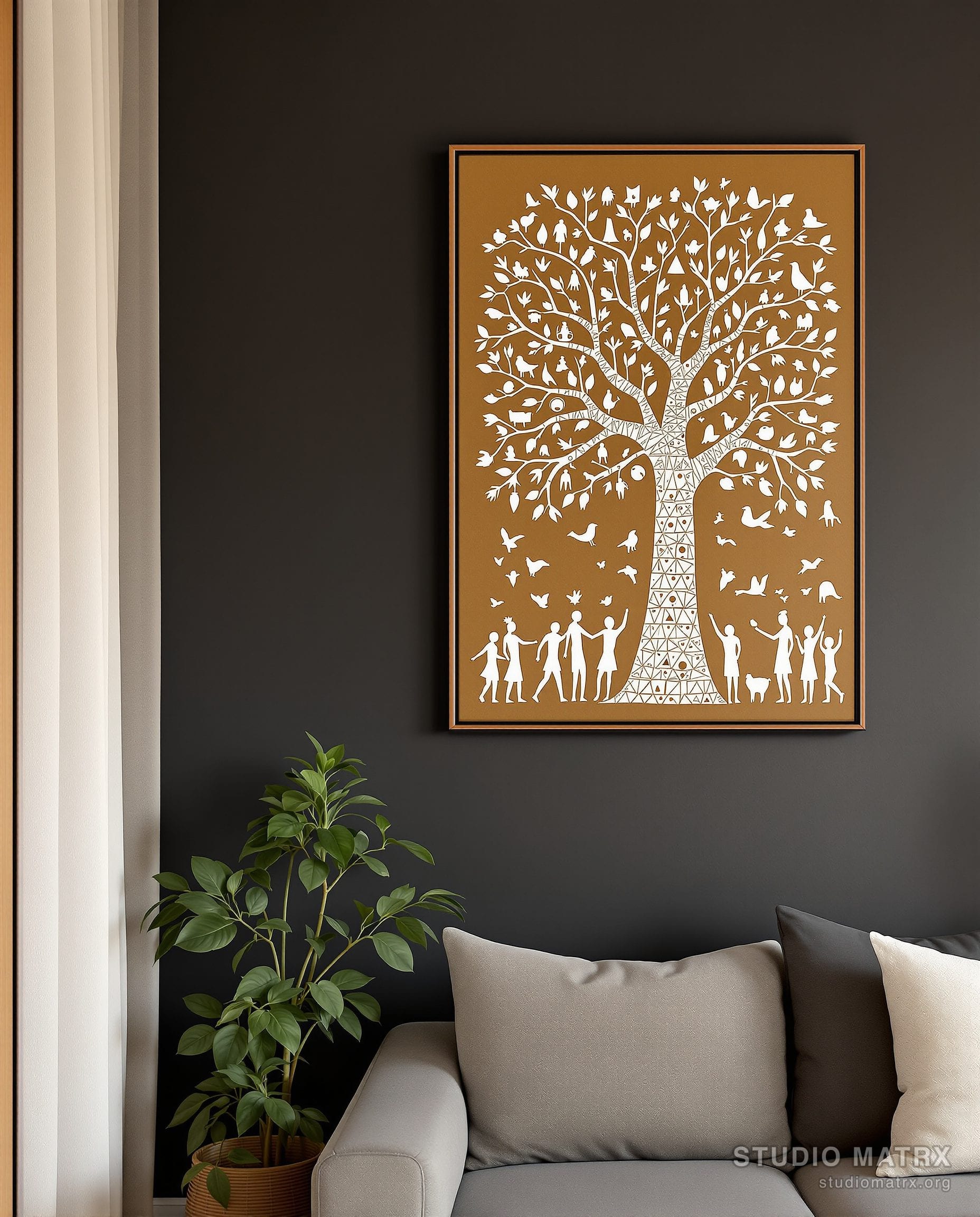 Warli Tree Of Life — Charcoal Wall