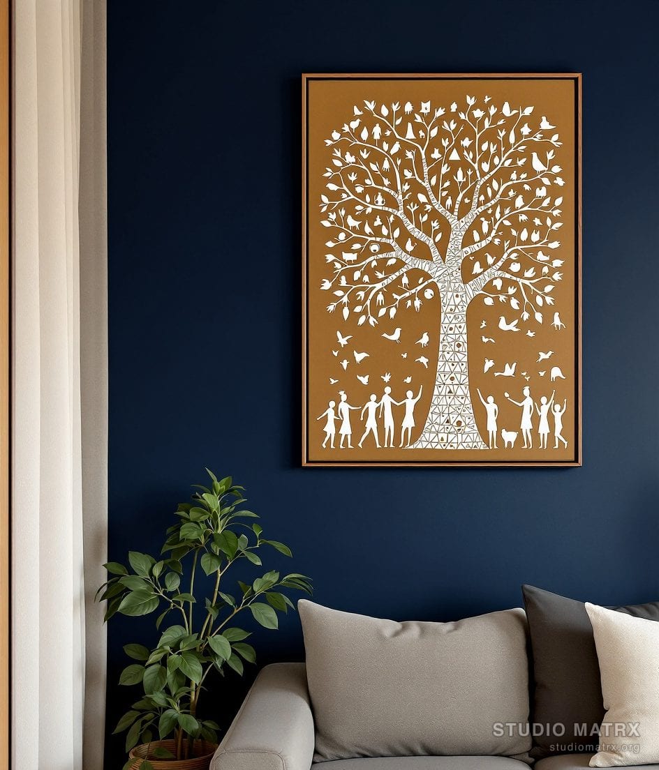 Warli Tree Of Life — Navy Wall