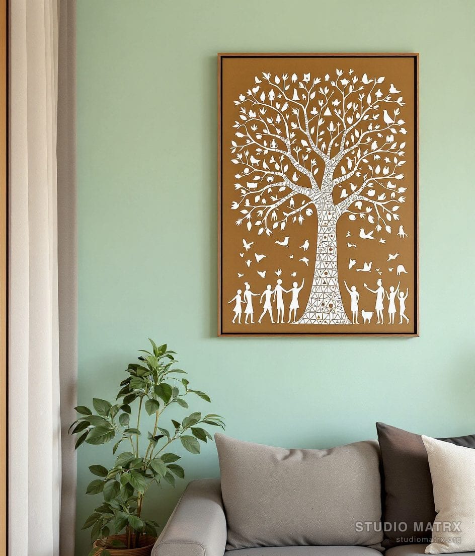Warli Tree Of Life — Sage Wall