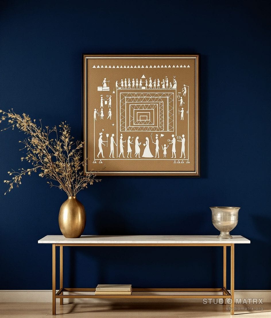 Warli Wedding Procession — Navy Wall