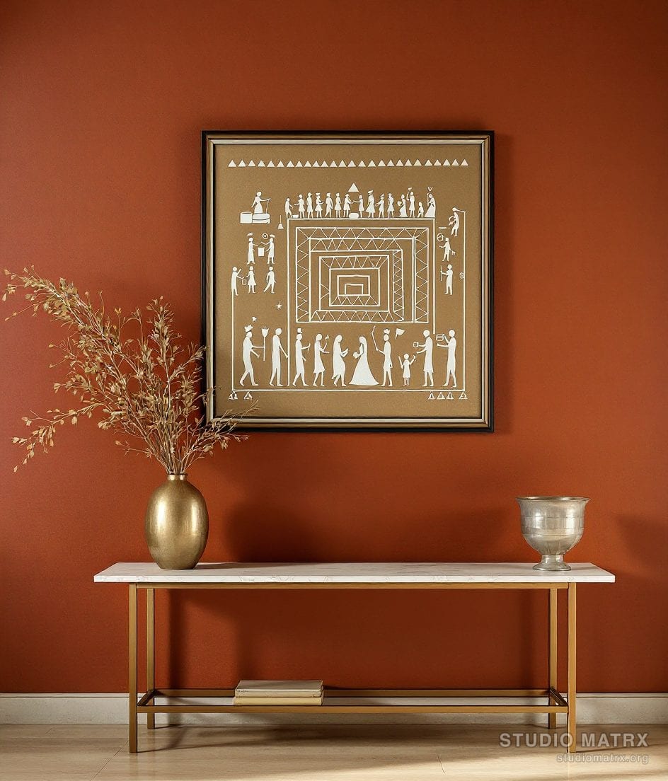 Warli Wedding Procession — Terracotta Wall