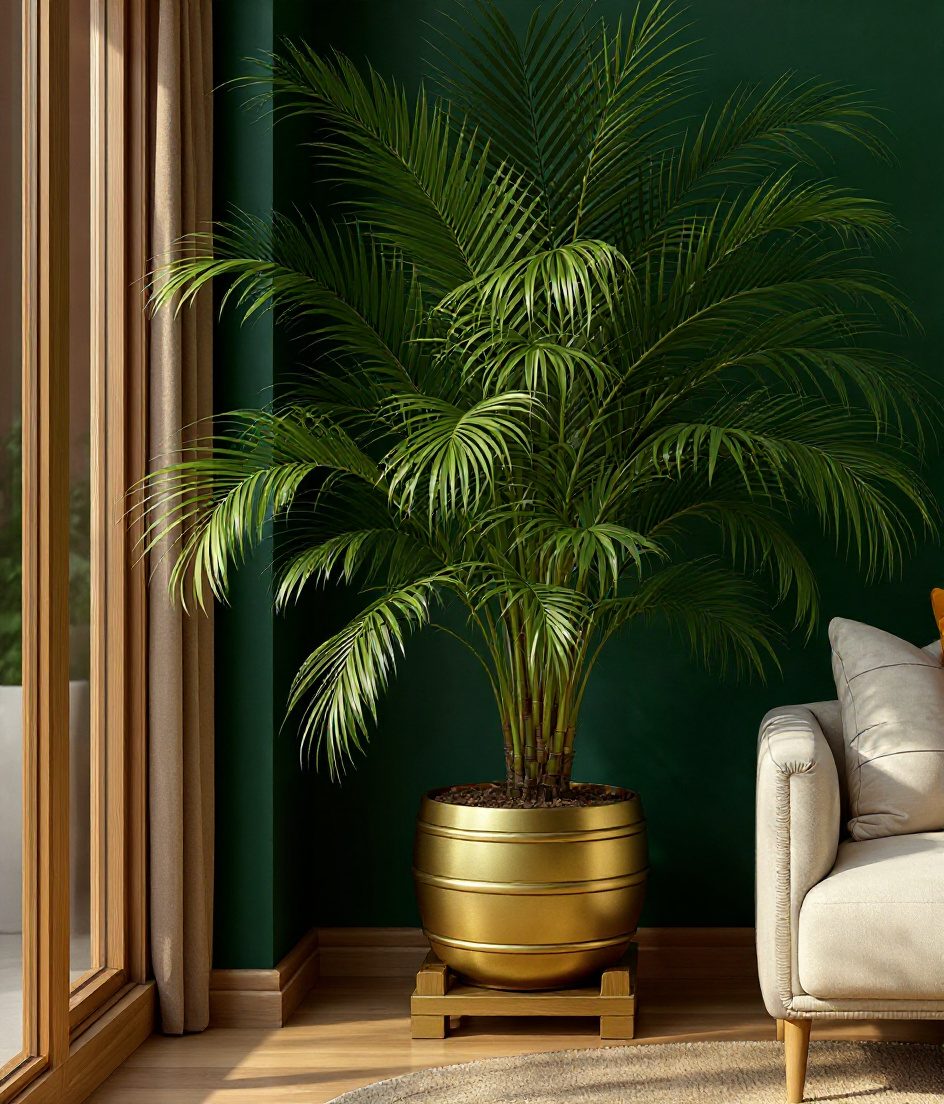 Areca Palm Corner — Brass & Deep Green