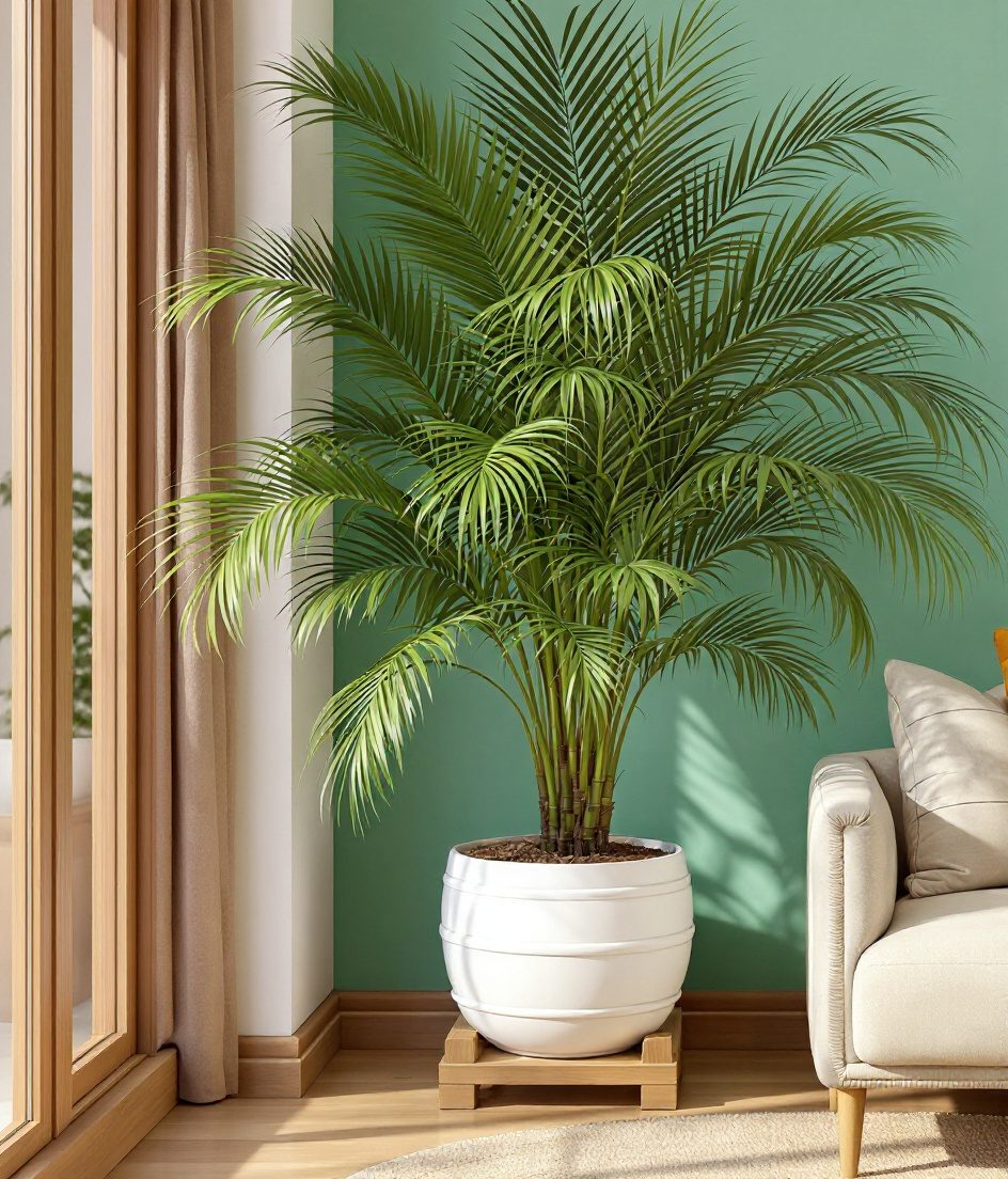 Areca Palm Corner — White Ceramic & Sage
