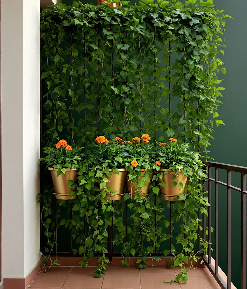 Balcony Railing Planters — Brass & Deep Green
