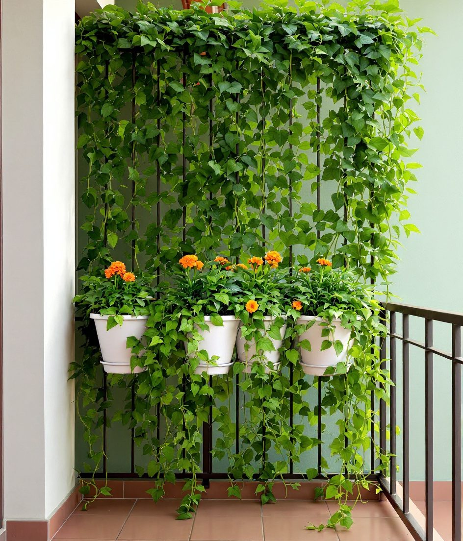 Balcony Railing Planters — White Ceramic & Sage