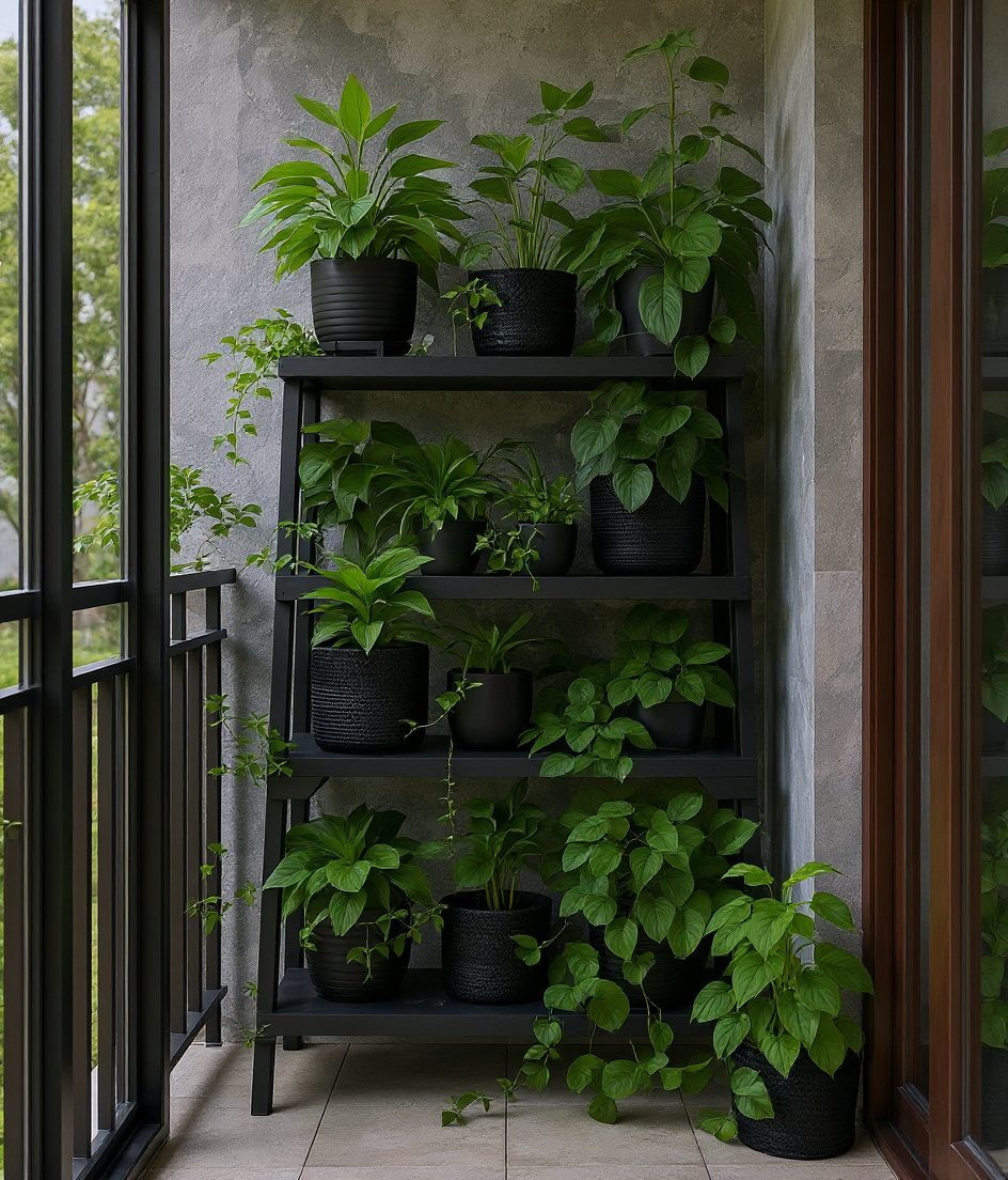 Balcony Tiered Plant Shelf — Charcoal & Stone