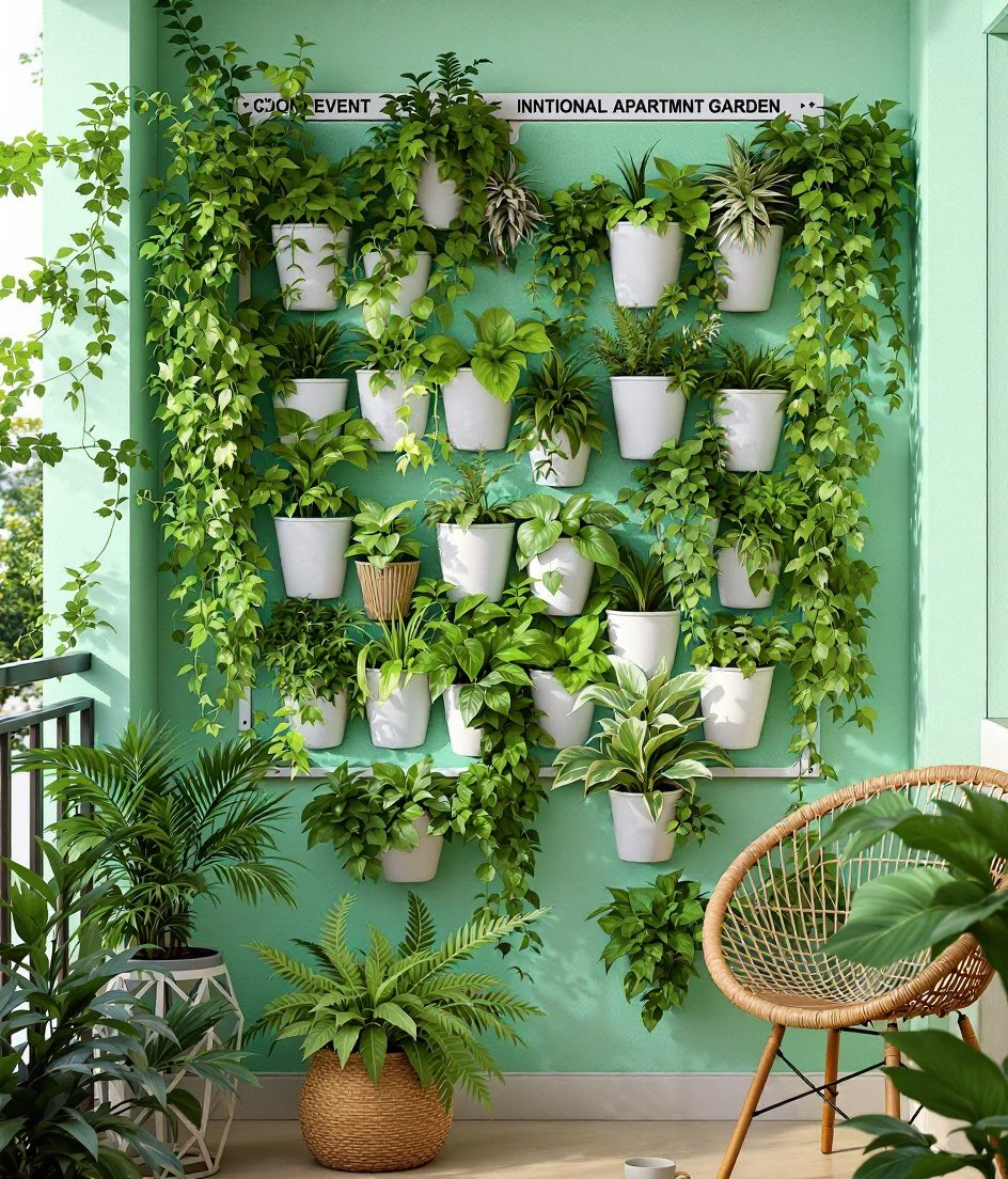 Balcony Vertical Garden — White Ceramic & Sage