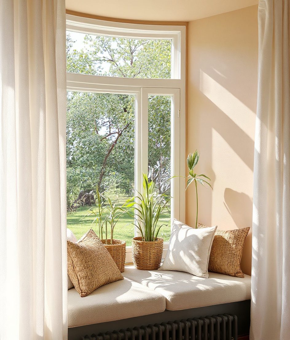 Bay Window Plant Display — Rattan & Oatmeal