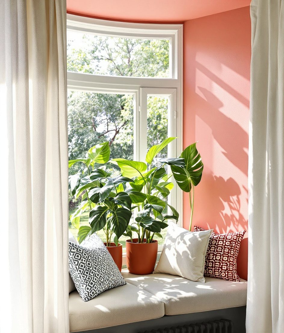 Bay Window Plant Display — Terracotta & Warm White