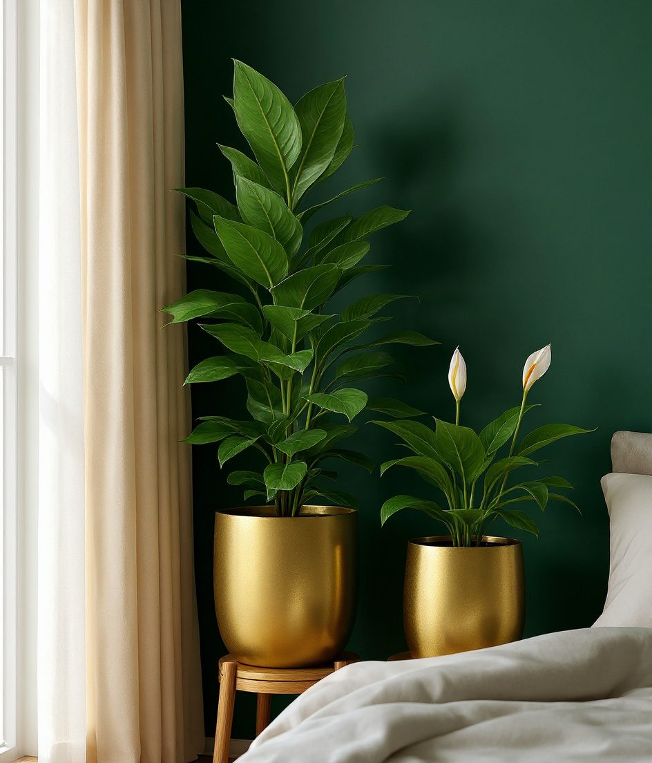 Bedroom Green Corner — Brass & Deep Green