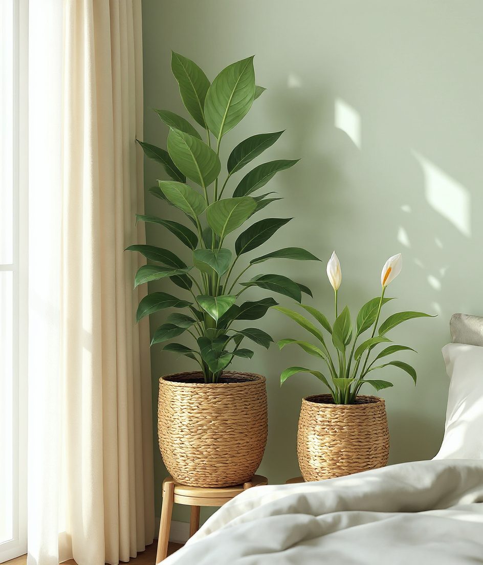 Bedroom Green Corner — Rattan & Oatmeal