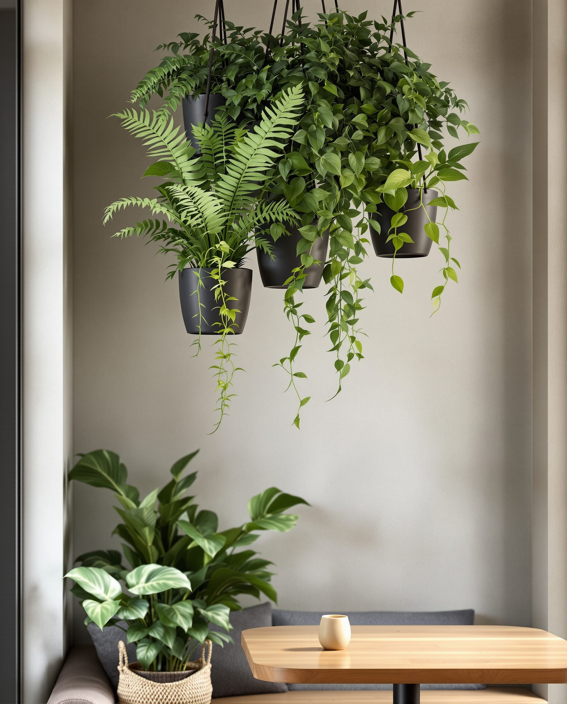 Ceiling Hung Plant Cluster — Charcoal & Stone