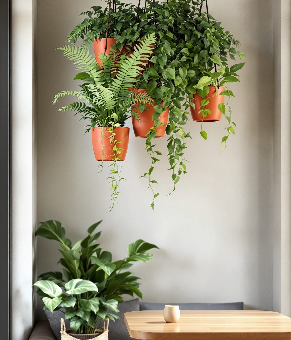 Ceiling Hung Plant Cluster — Terracotta & Warm White