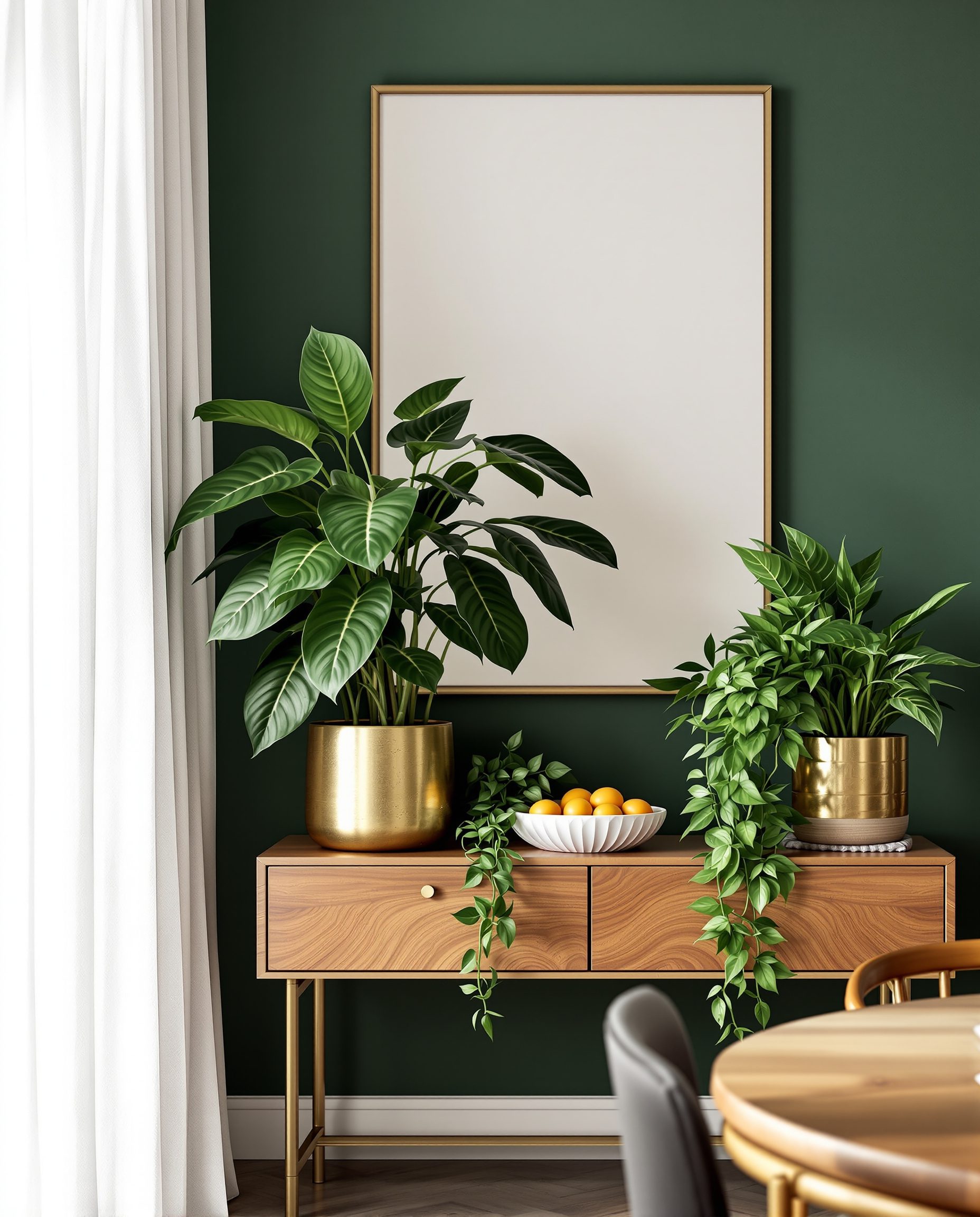 Dining Area Plant Corner — Brass & Deep Green
