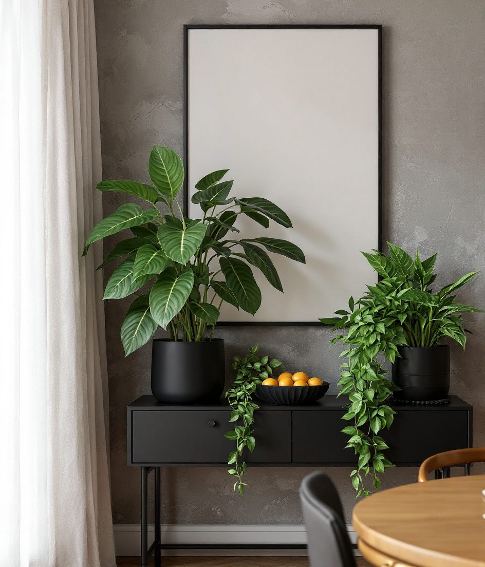 Dining Area Plant Corner — Charcoal & Stone