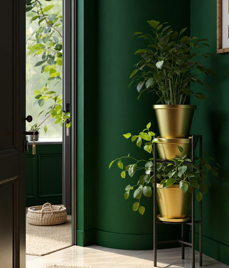 Entryway Plant Stand — Brass & Deep Green