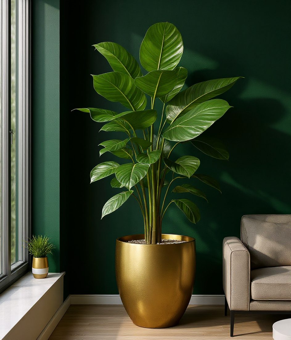 Fiddle Leaf Fig Statement — Brass & Deep Green