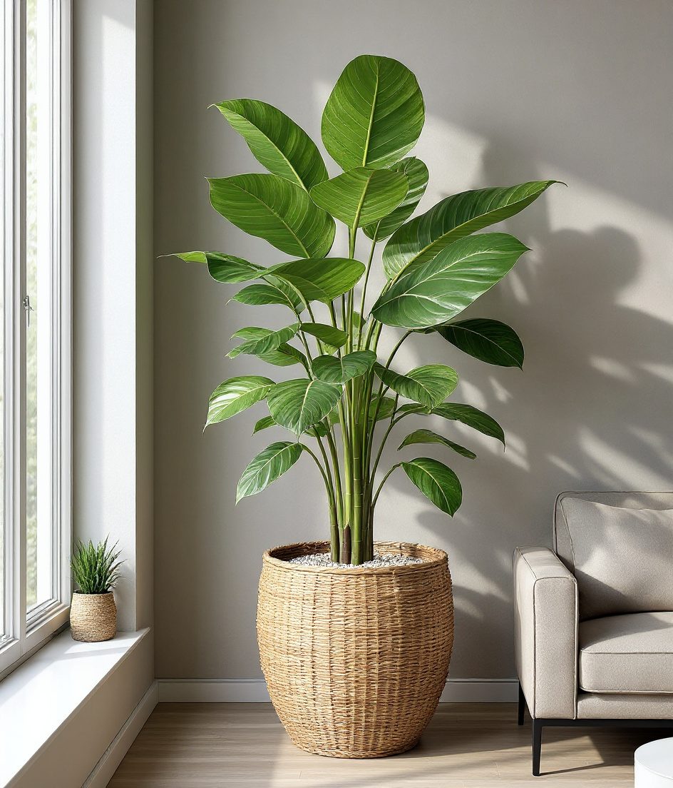 Fiddle Leaf Fig Statement — Rattan & Oatmeal