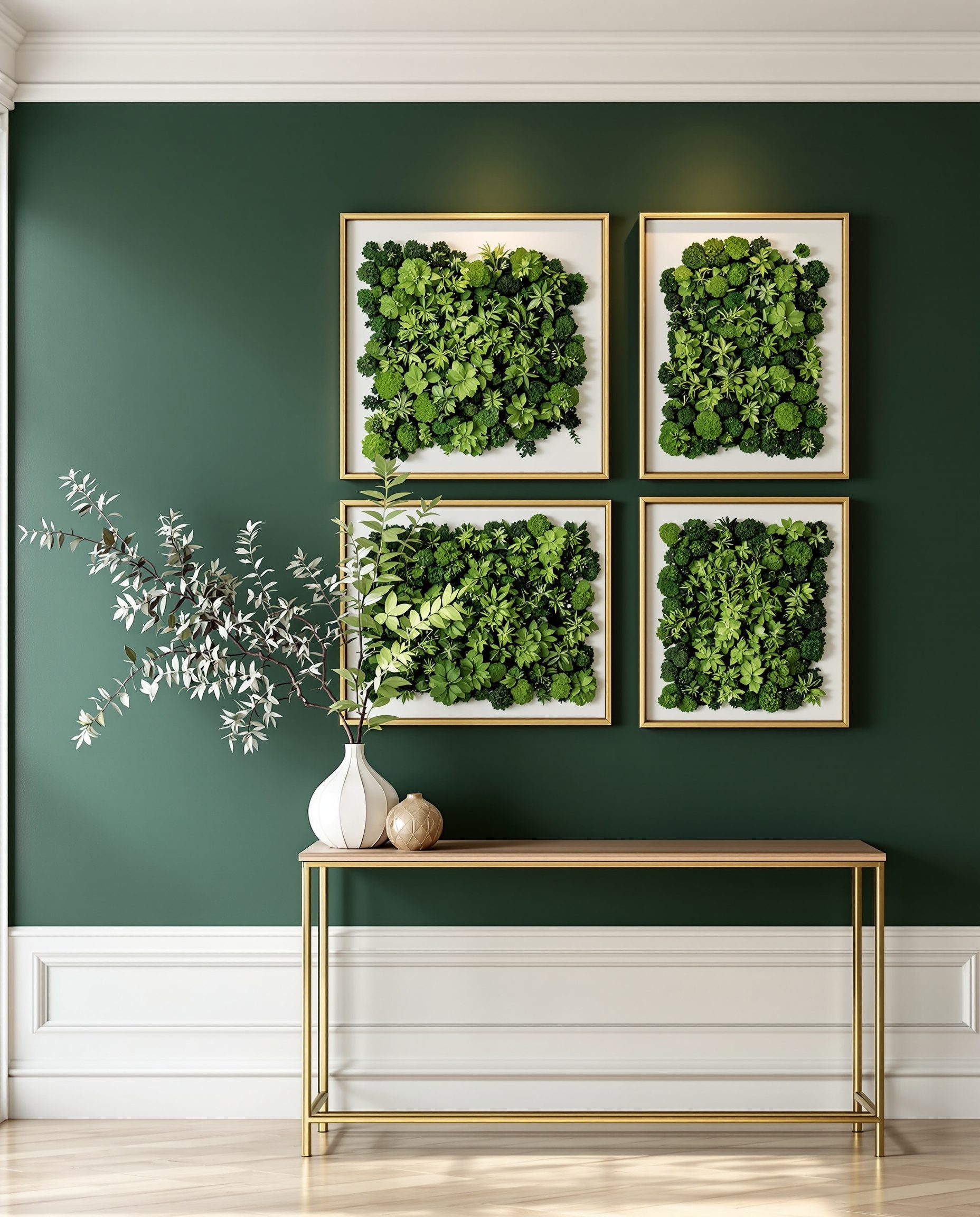 Framed Moss Art Wall — Brass & Deep Green