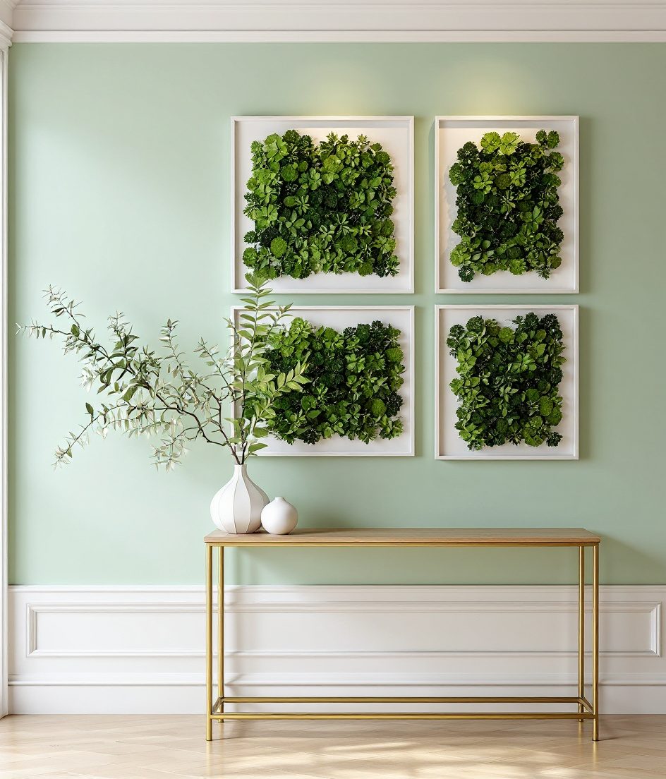 Framed Moss Art Wall — White Ceramic & Sage