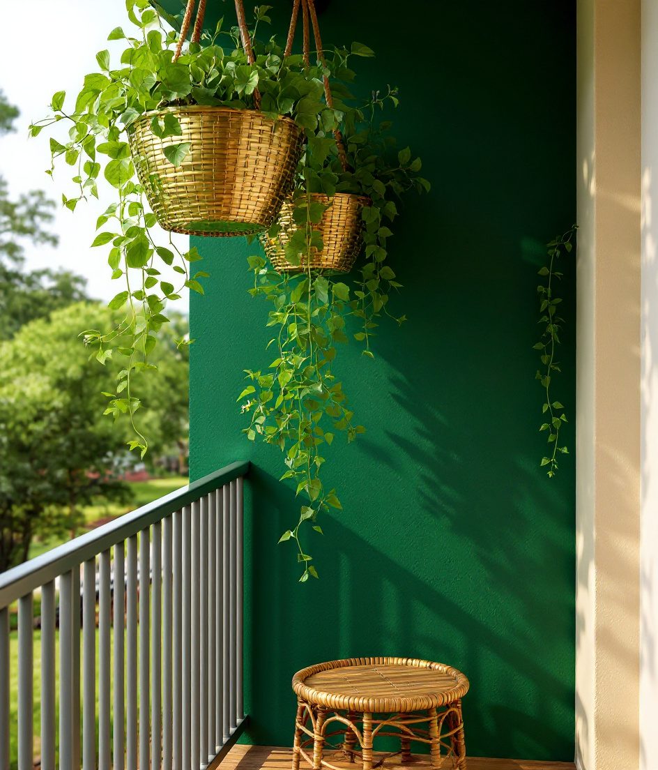 Hanging Baskets Balcony — Brass & Deep Green