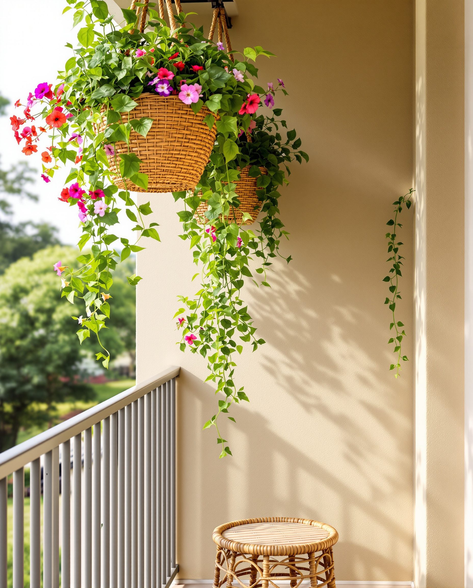 Hanging Baskets Balcony — Rattan & Oatmeal