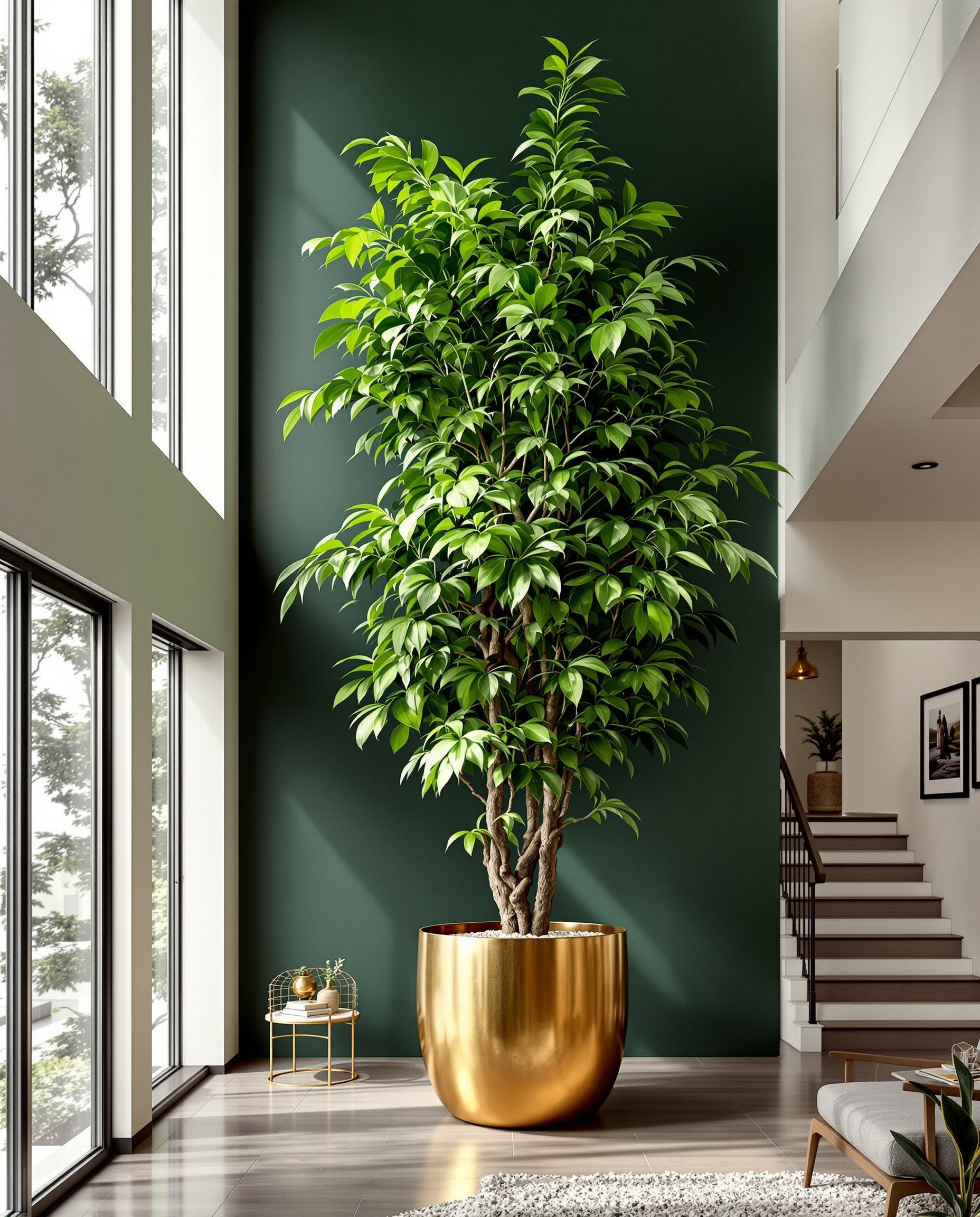 Indoor Tree Double Height — Brass & Deep Green