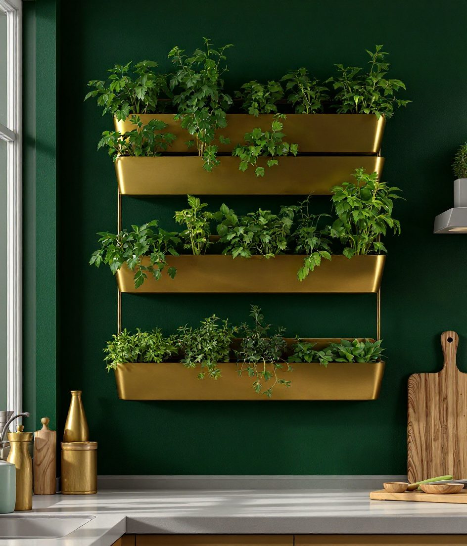 Kitchen Herb Wall — Brass & Deep Green