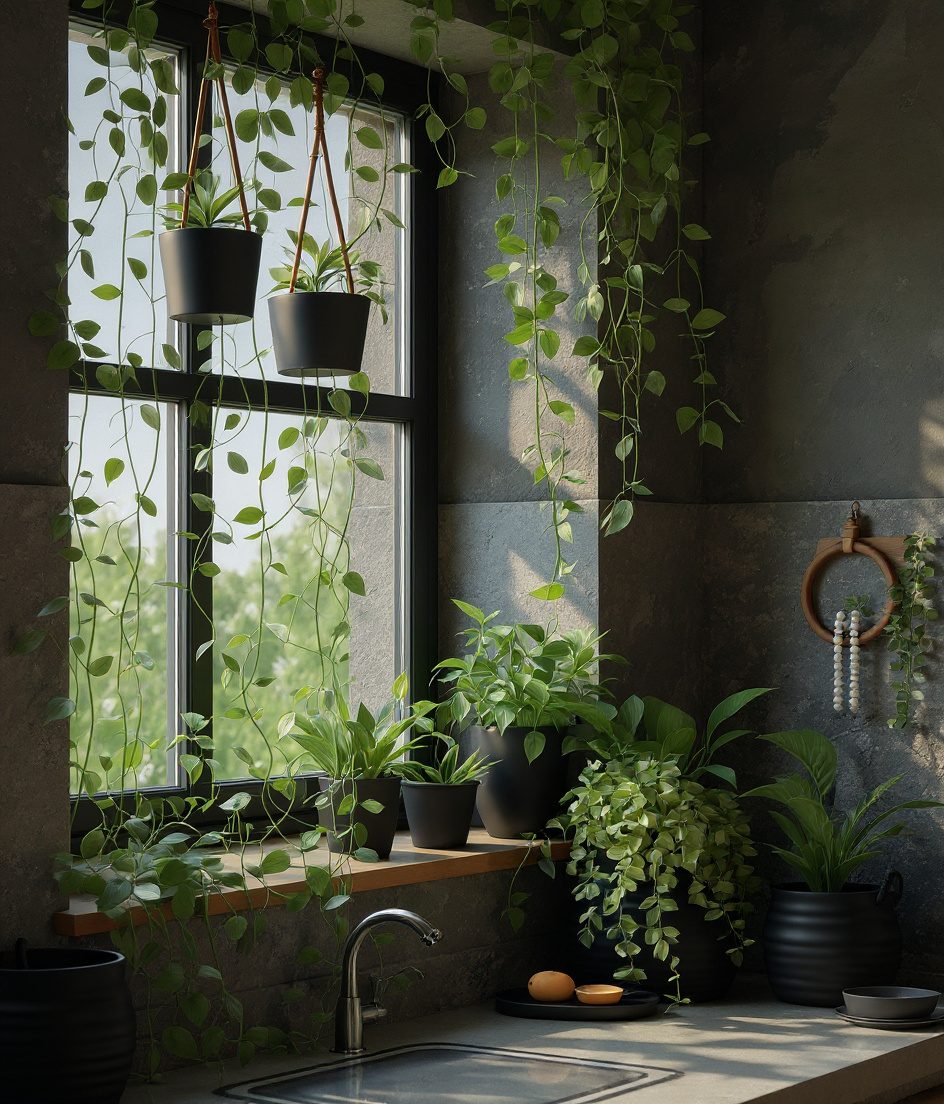 Kitchen Window Greenery — Charcoal & Stone
