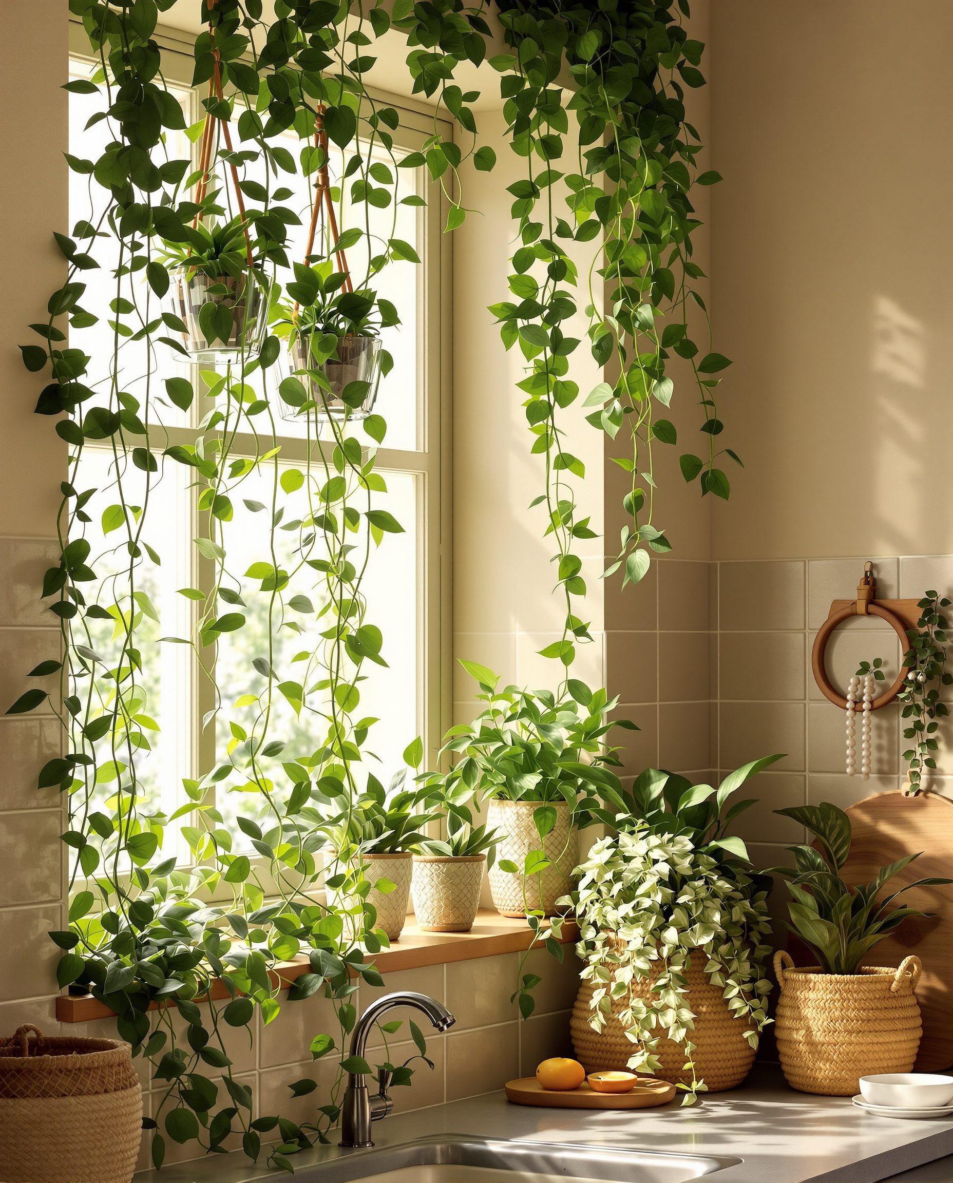 Kitchen Window Greenery — Rattan & Oatmeal