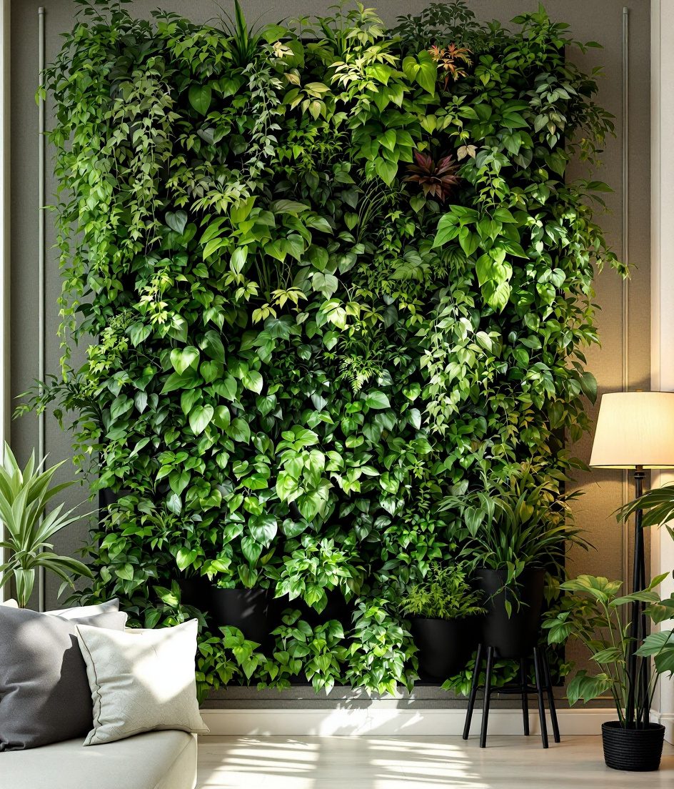 Living Room Vertical Garden — Charcoal & Stone