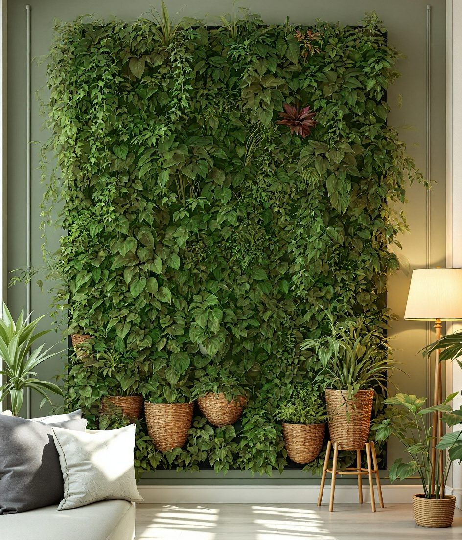 Living Room Vertical Garden — Rattan & Oatmeal