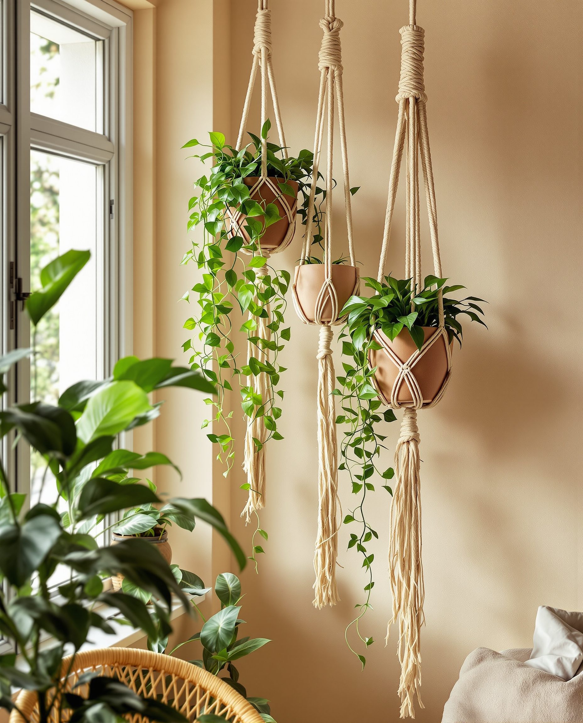 Macrame Hanging Planters — Rattan & Oatmeal
