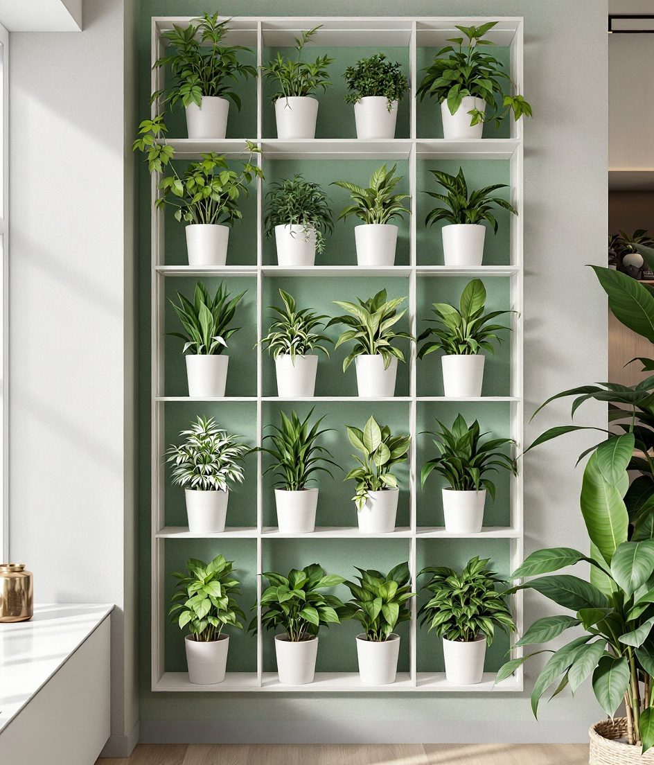Modular Green Wall Panel — White Ceramic & Sage