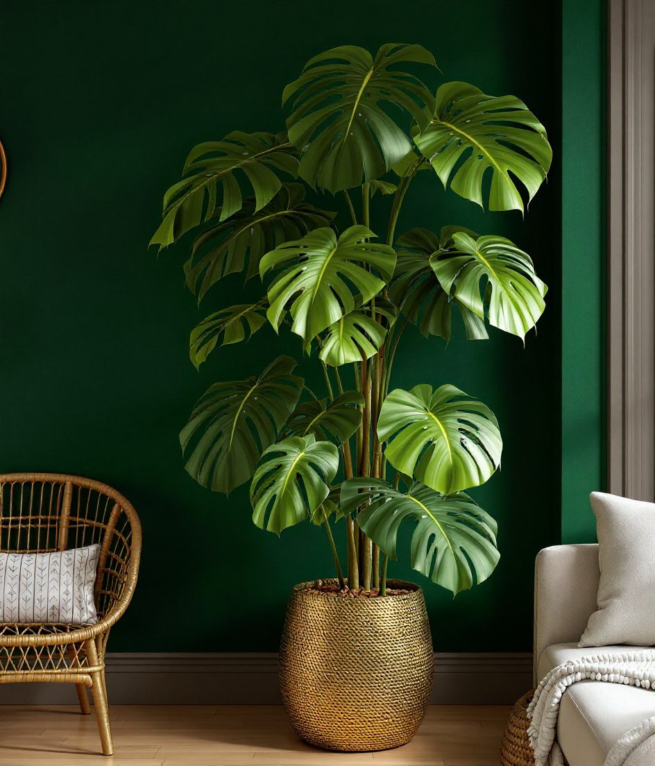 Monstera Statement Plant — Brass & Deep Green