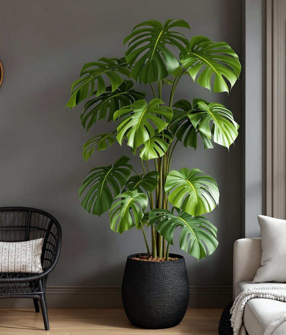 Monstera Statement Plant — Charcoal & Stone