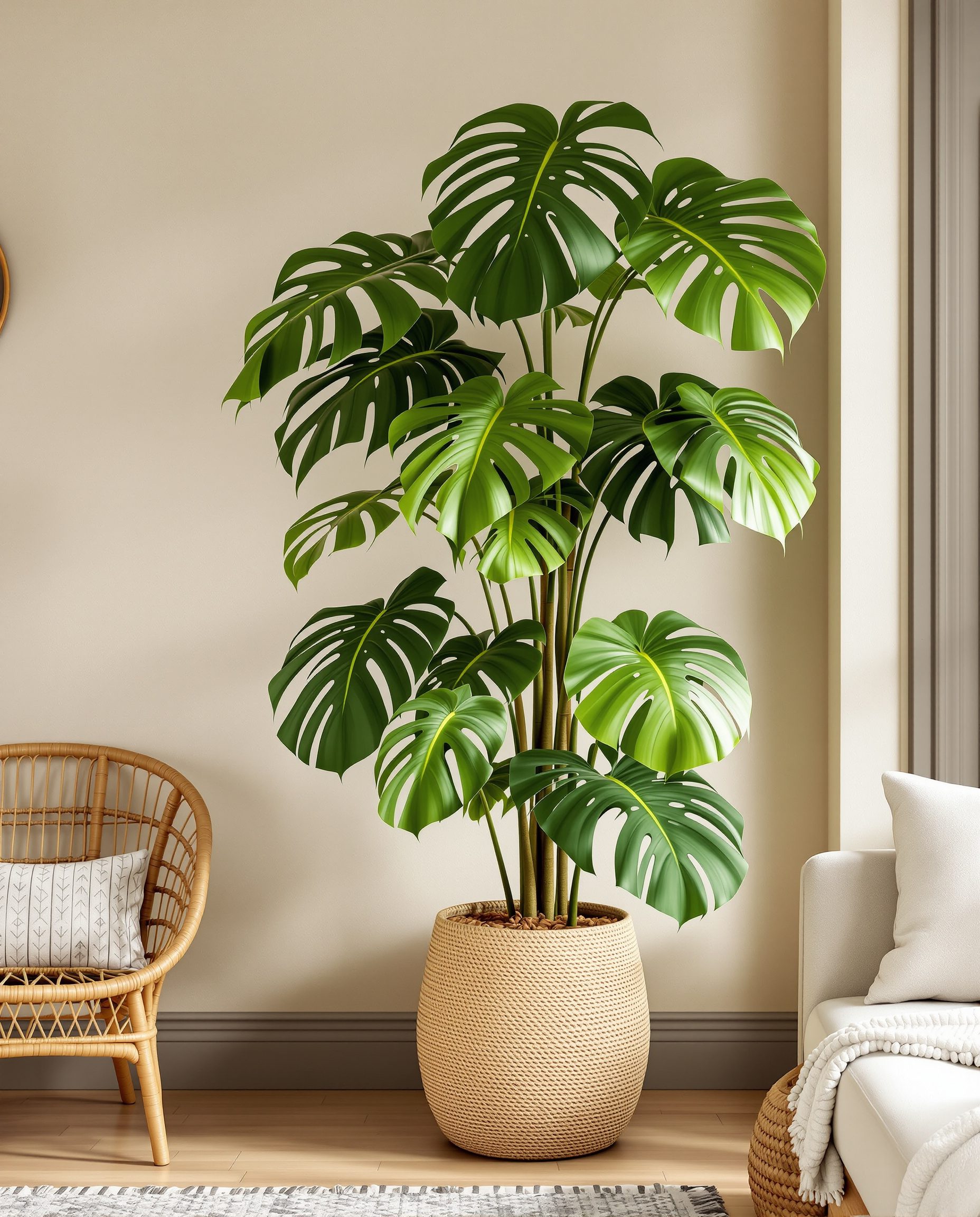 Monstera Statement Plant — Rattan & Oatmeal