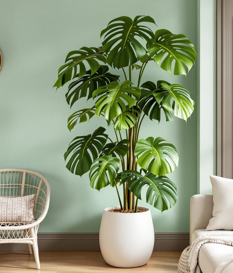 Monstera Statement Plant — White Ceramic & Sage