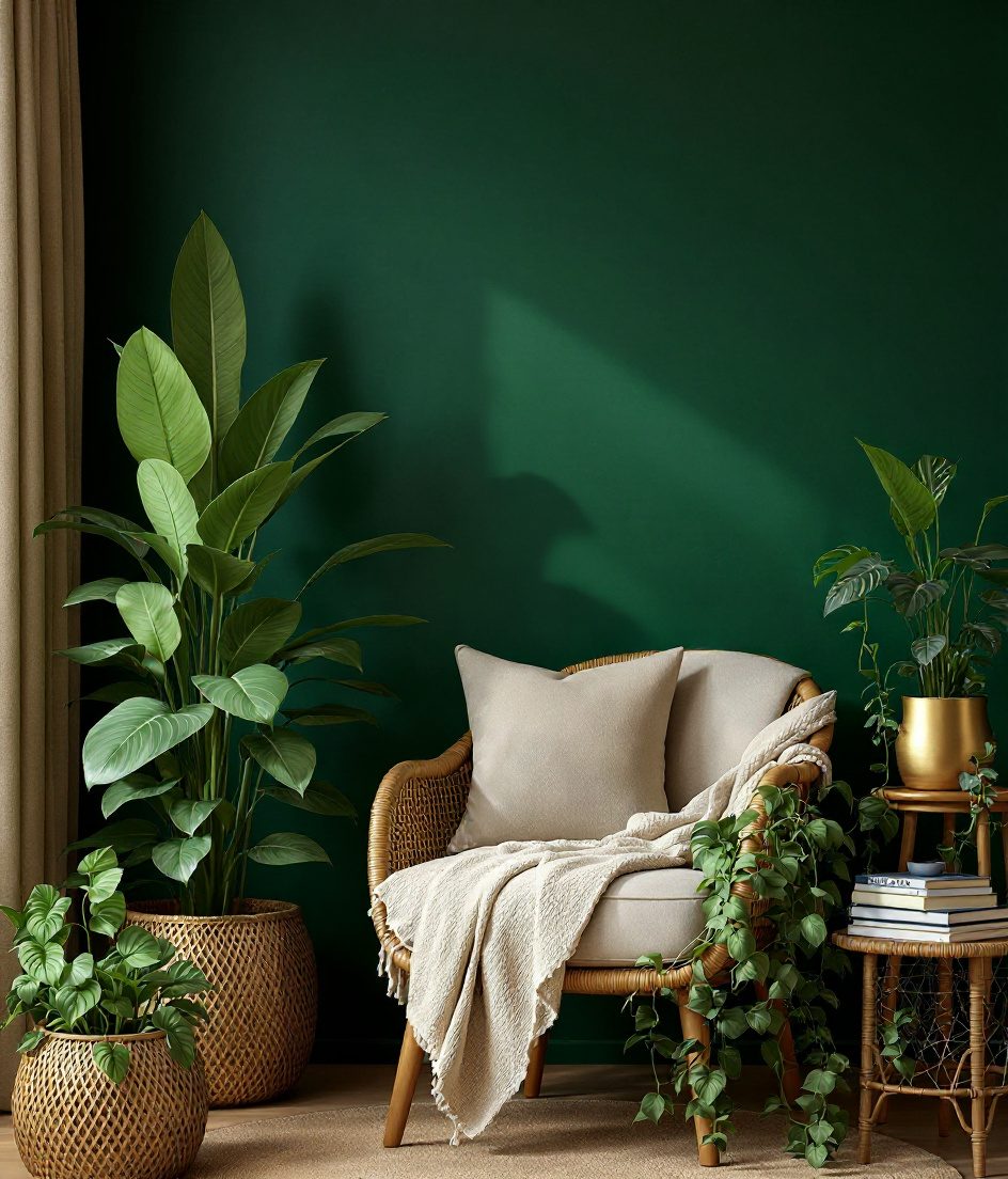 Reading Nook Plant Corner — Brass & Deep Green
