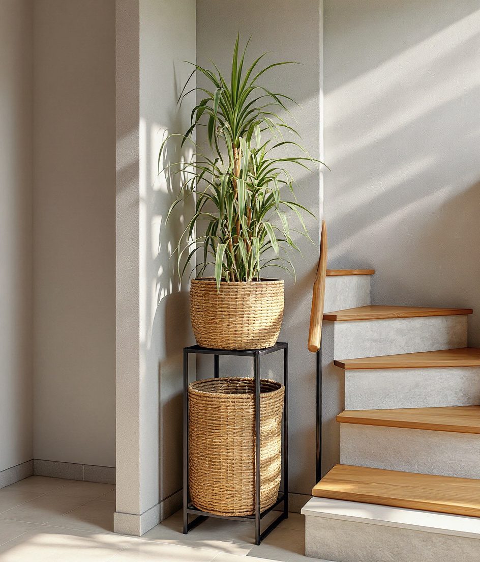 Staircase Plant Corner — Rattan & Oatmeal