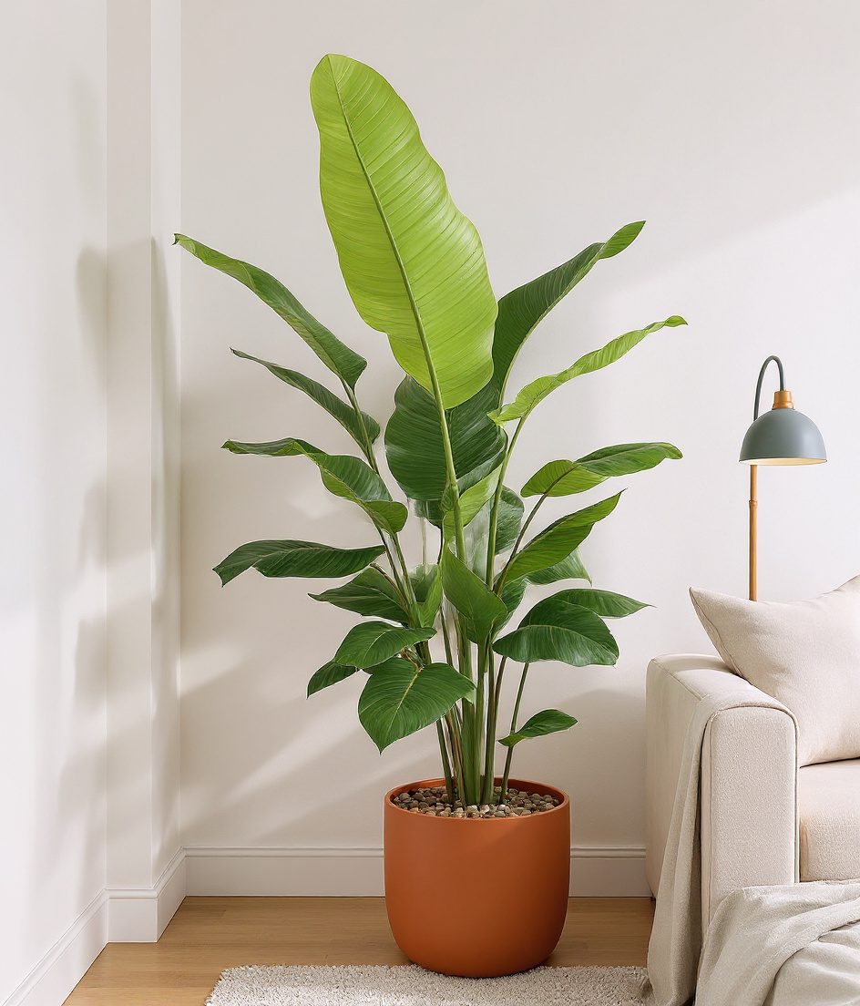 Tall Floor Plant Living Room — Terracotta & Warm White