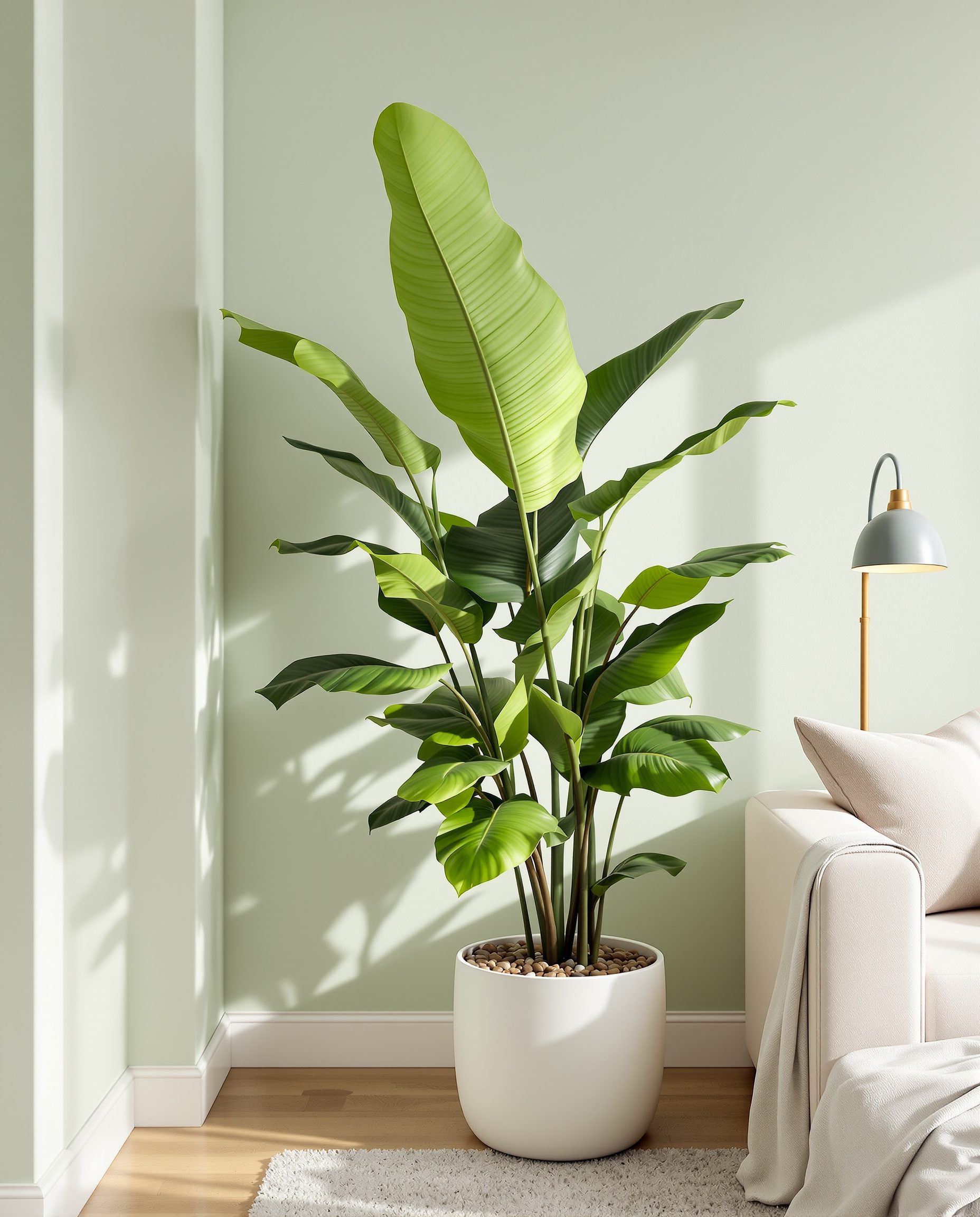 Tall Floor Plant Living Room — White Ceramic & Sage