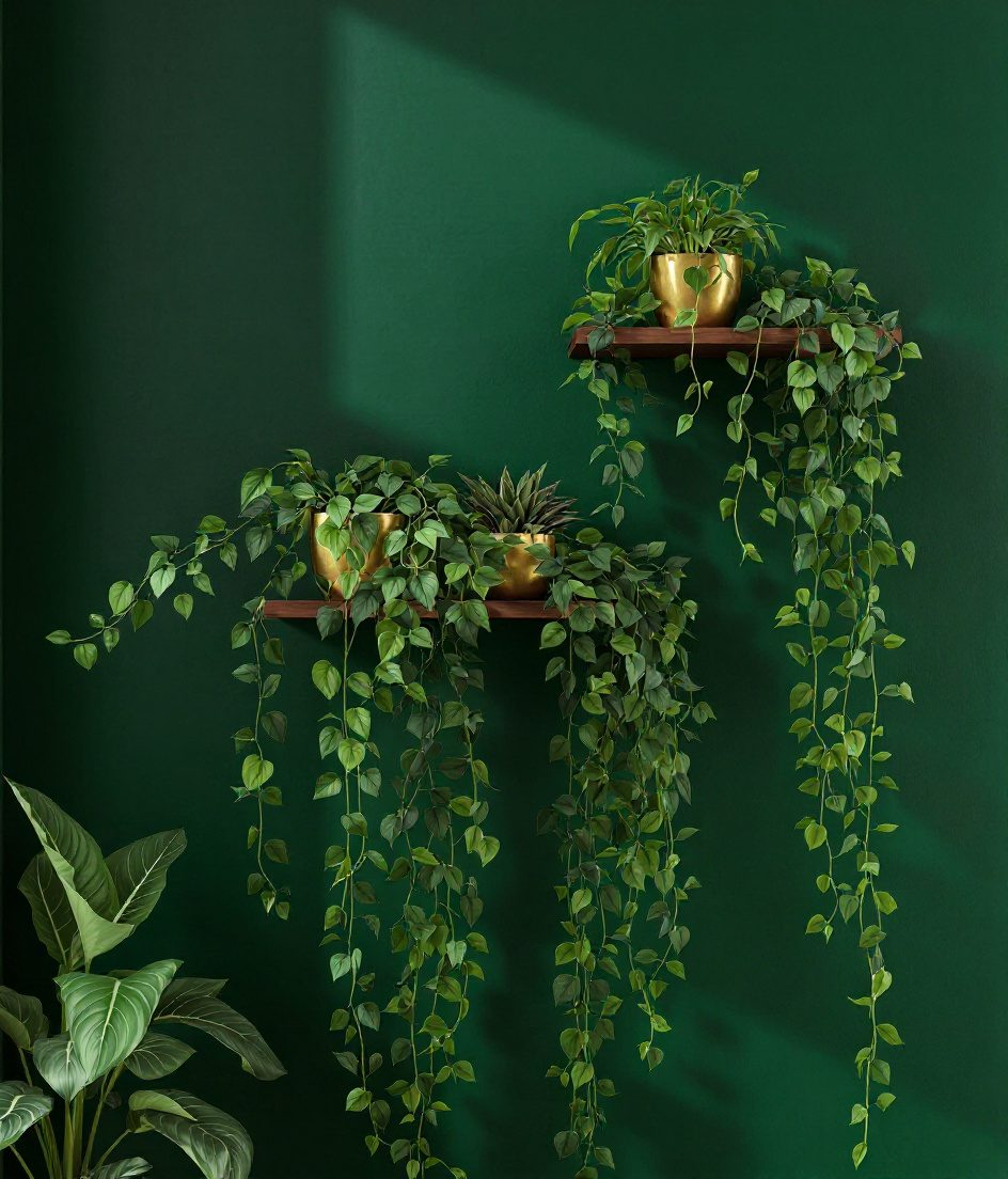 Trailing Pothos Shelf — Brass & Deep Green