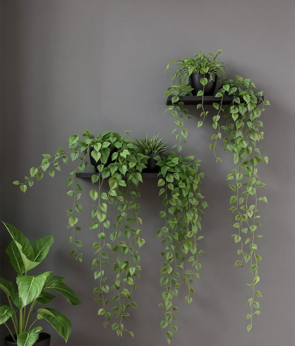 Trailing Pothos Shelf — Charcoal & Stone
